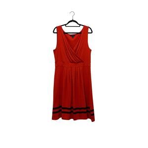 LANDS END Red Navy Polka Dot Fit & Flare Dress Surplice Neck LARGE Soft Nautical
